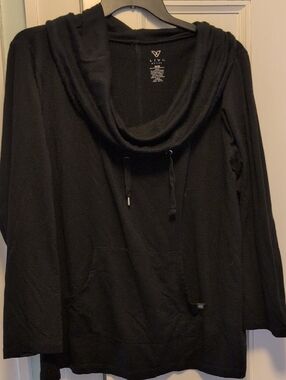 Livi Active Black Draped Cowl-Neck Pullover Hoodie 26/28